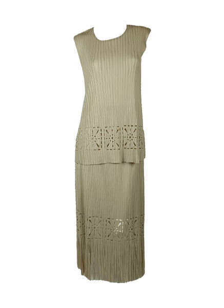 Cut-out Pleated Top & Fringe Skirt Set