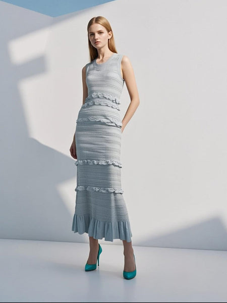 Tiered Ruffle Long Knit Dress