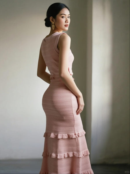 Tiered Ruffle Long Knit Dress