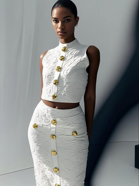 O250018 Jacquard Floral Two-piece Set