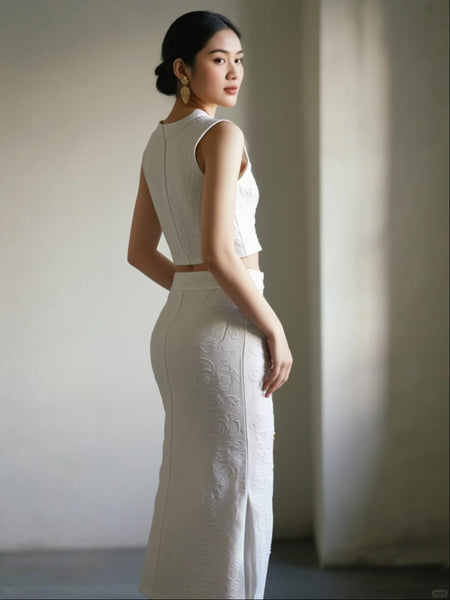 O250018 Jacquard Floral Two-piece Set