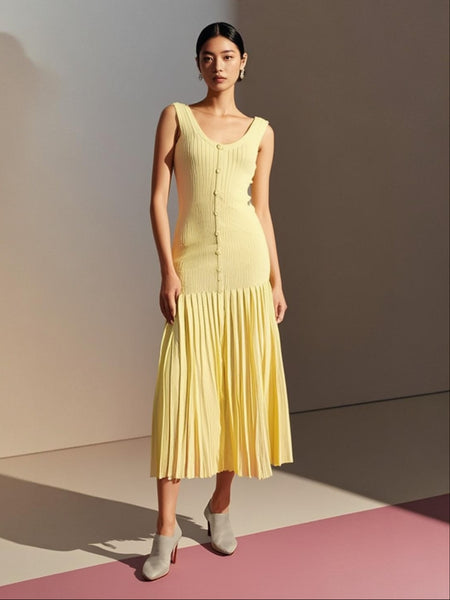 Button Down Fitted Bodice Knit Dress