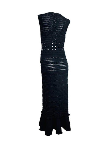 Stripes Ruffle Hem Studs Long Dress