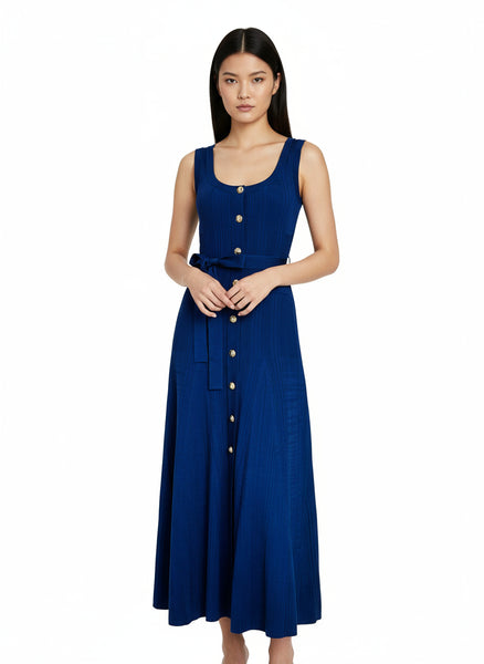 Square Neckline Fitted Bodice Knit Dress