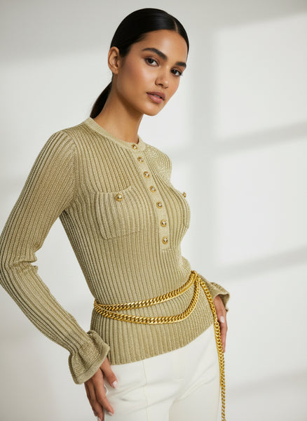 Ribbed Knit Fitted Silhouette Top