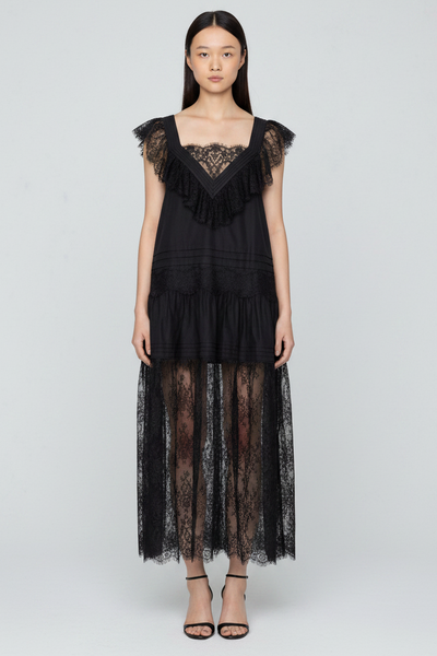 Sheer Lace Overlay Maxi Dress