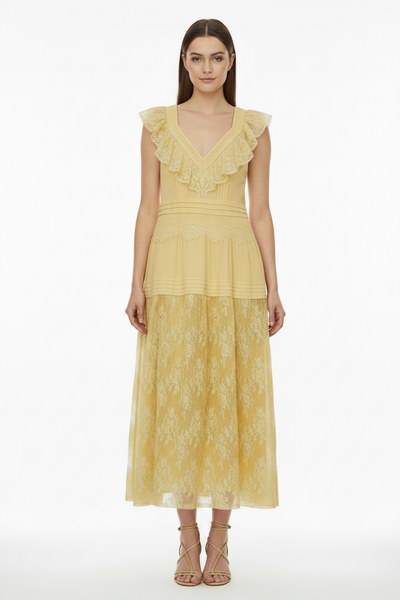 Sheer Lace Overlay Maxi Dress