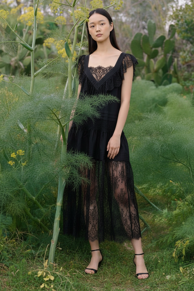 Sheer Lace Overlay Maxi Dress