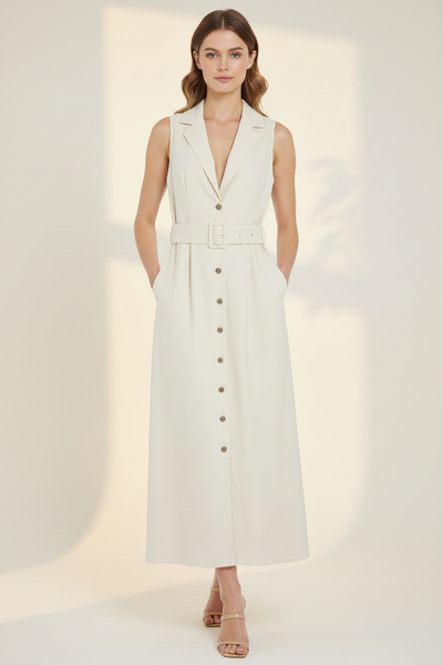 Blanc Button-Front Linen Dress