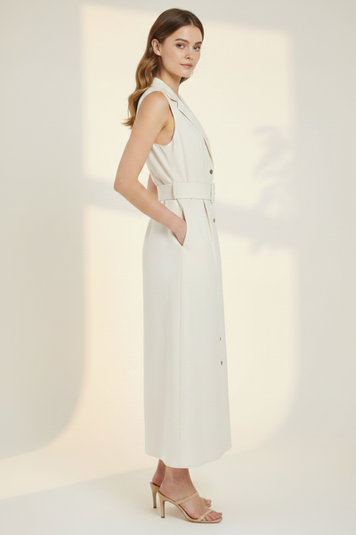 Blanc Button-Front Linen Dress