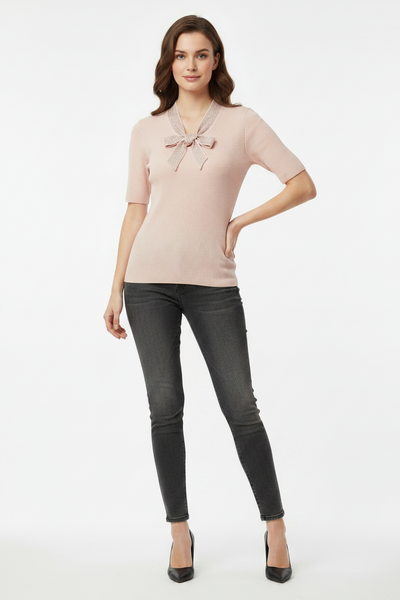 Sparkly Ribbon Ribbed Knit Top