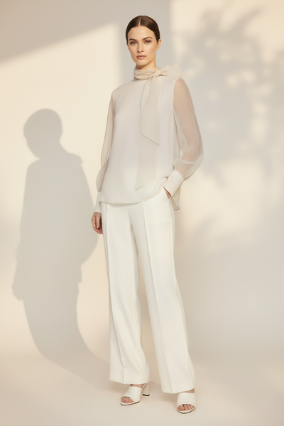 High-neck Sheer Sleeve Blouse