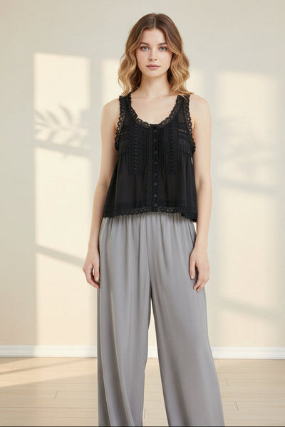 Scoop-neck Lace Trimmed Blouse