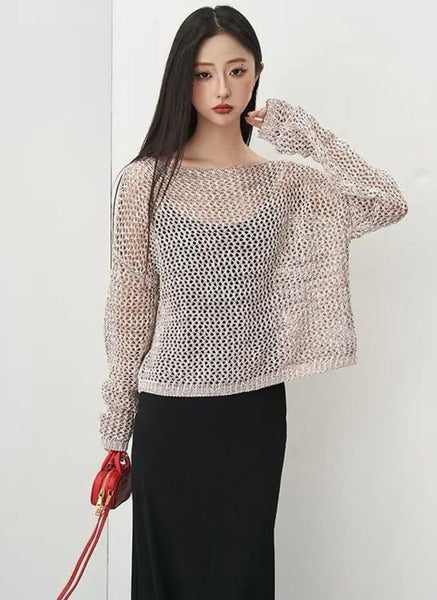 3250091 Long Sleeve Hollow Knit Sweater *Last Piece
