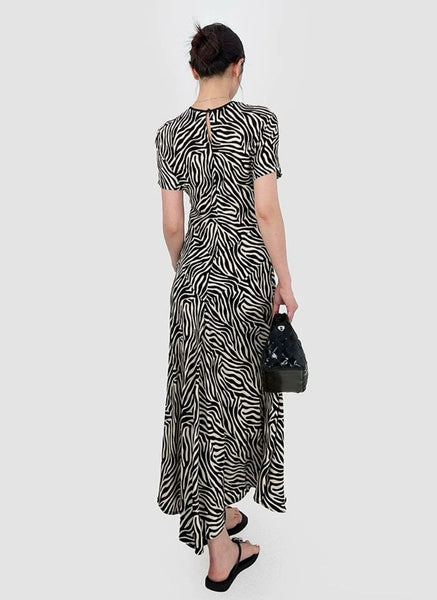 3250065 Zebra Printed Long Silk Dress *Pre-order