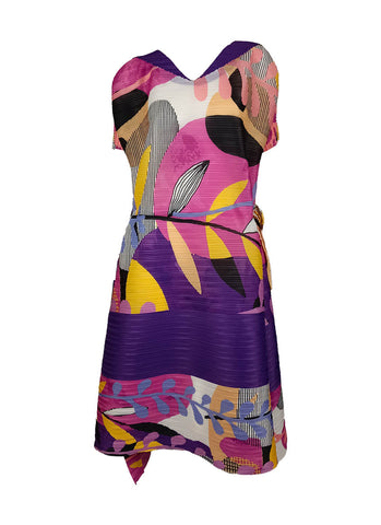 1250011 V-Neck Pleated Drawstring Waist Dress *Last Piece