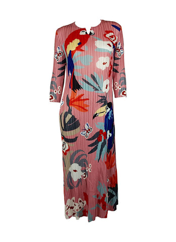 1250035 Printed Long Sleeve Pleats Dress *Last Piece