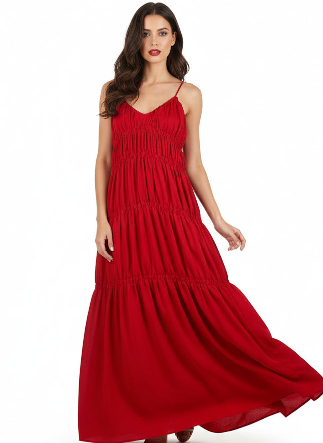 V-Neck Sleeveless Pleated Maxi Dress