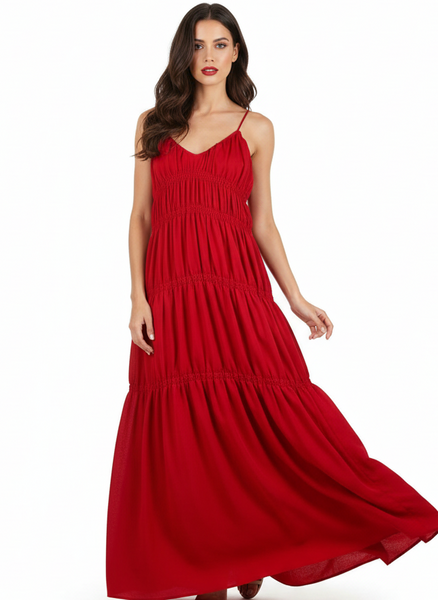 V-Neck Sleeveless Pleated Maxi Dress