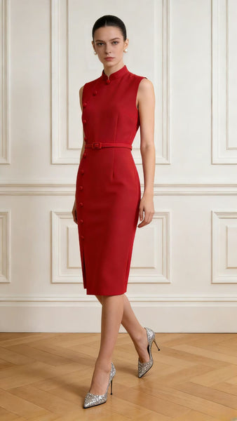 Buttons Belted Cheongsam