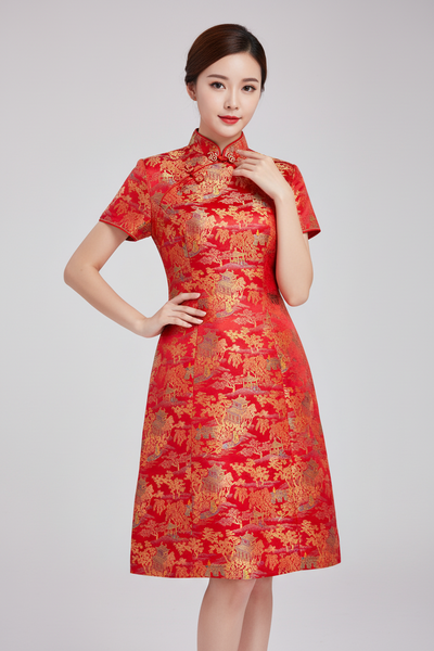 Short Sleeves Brocade Cheongsam