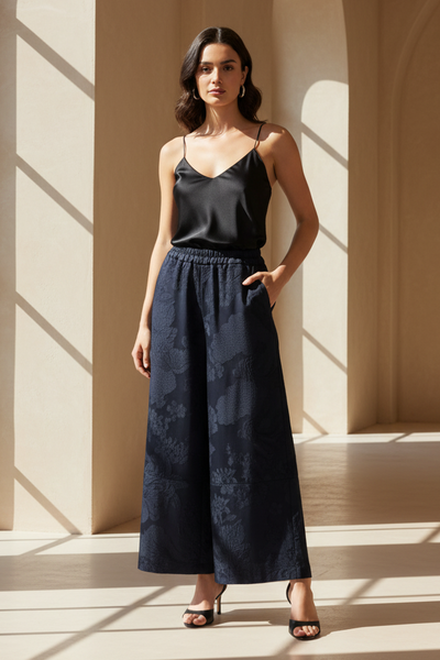 Floral Brocade Wide Leg Pants