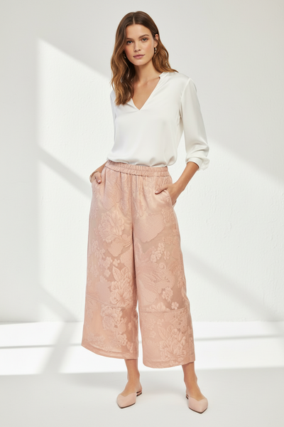 Floral Brocade Wide Leg Pants