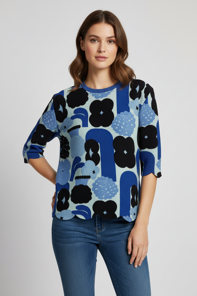 Abstract Floral Pleated Top