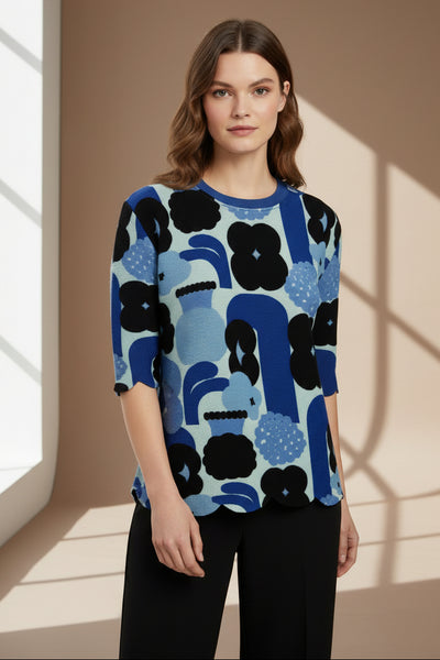 Abstract Floral Pleated Top
