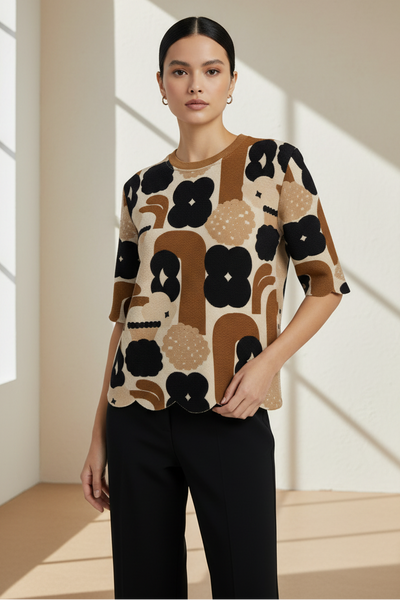 Abstract Floral Pleated Top