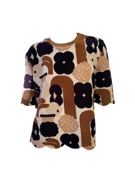 Abstract Floral Pleated Top