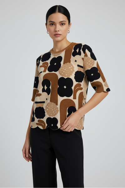 Abstract Floral Pleated Top
