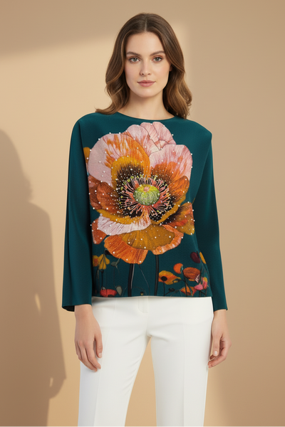 Bold Floral Pleated Top
