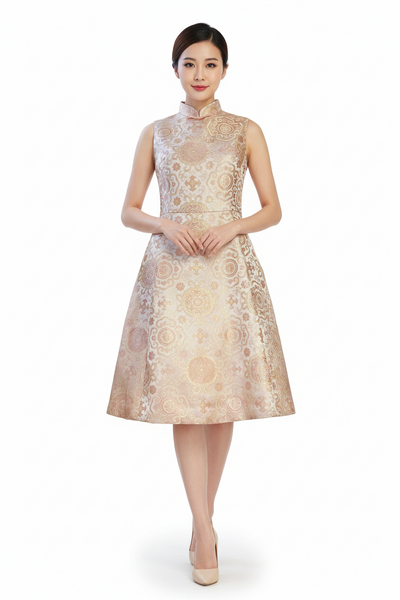 Circular Motifs Floral Cheongsam
