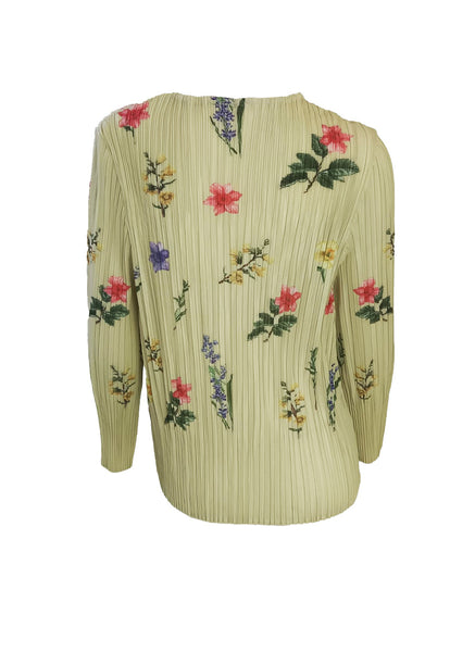 Multicolored Floral Accents Pleats Cardigan