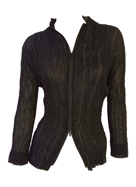 Sheer Crinkled Zipper Cardigan