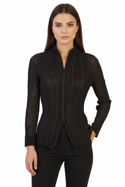 Sheer Crinkled Zipper Cardigan