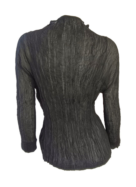 Sheer Crinkled Zipper Cardigan