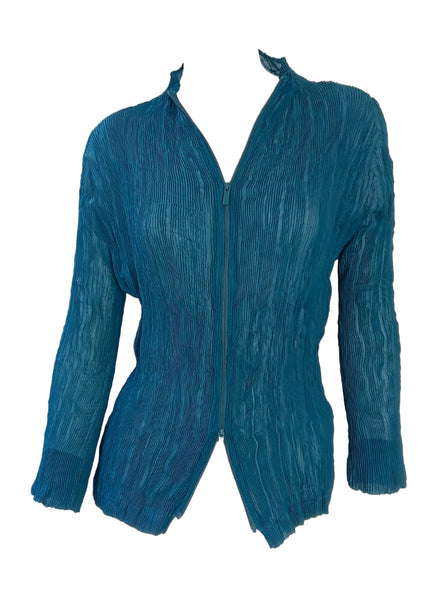 Sheer Crinkled Zipper Cardigan