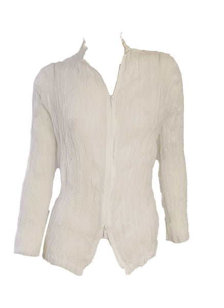 Sheer Crinkled Zipper Cardigan