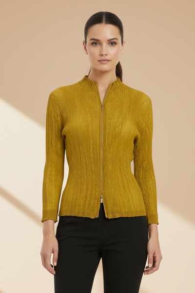 Sheer Crinkled Zipper Cardigan