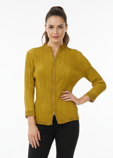 Sheer Crinkled Zipper Cardigan