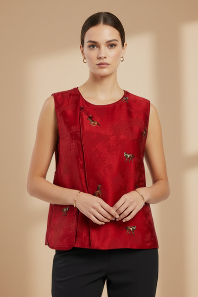 Horse Motifs Embroidered Vest Top