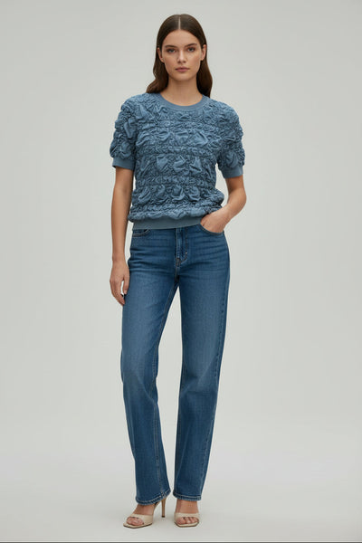 Ruched Floral Knit Sweater