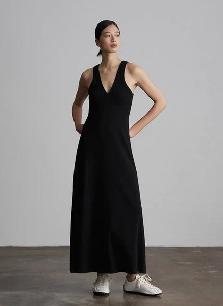 4250013 Zip Front Sleeveless Knitted Tank Dress *Black