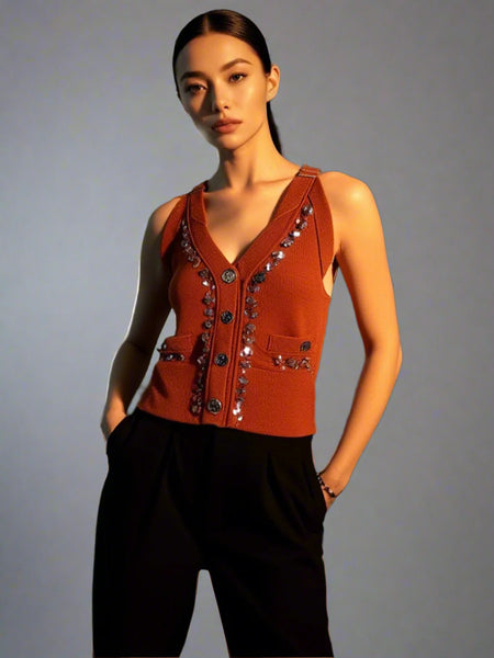 8250027 Crystal Detailed Sleeveless Top