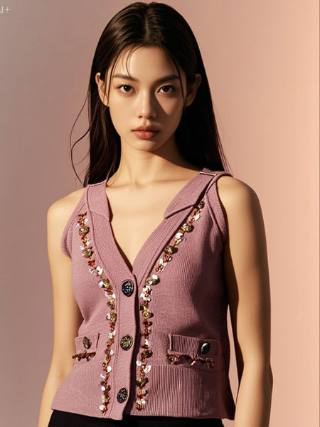 8250027 Crystal Detailed Sleeveless Top