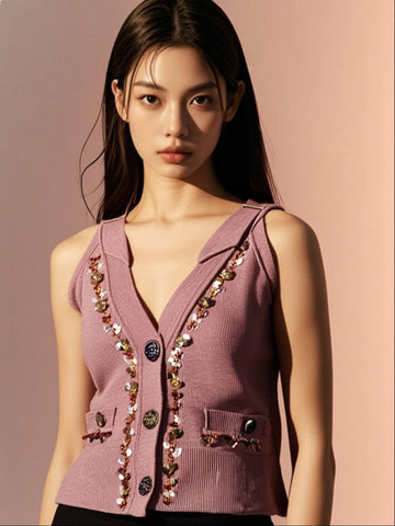 8250027 Crystal Detailed Sleeveless Top