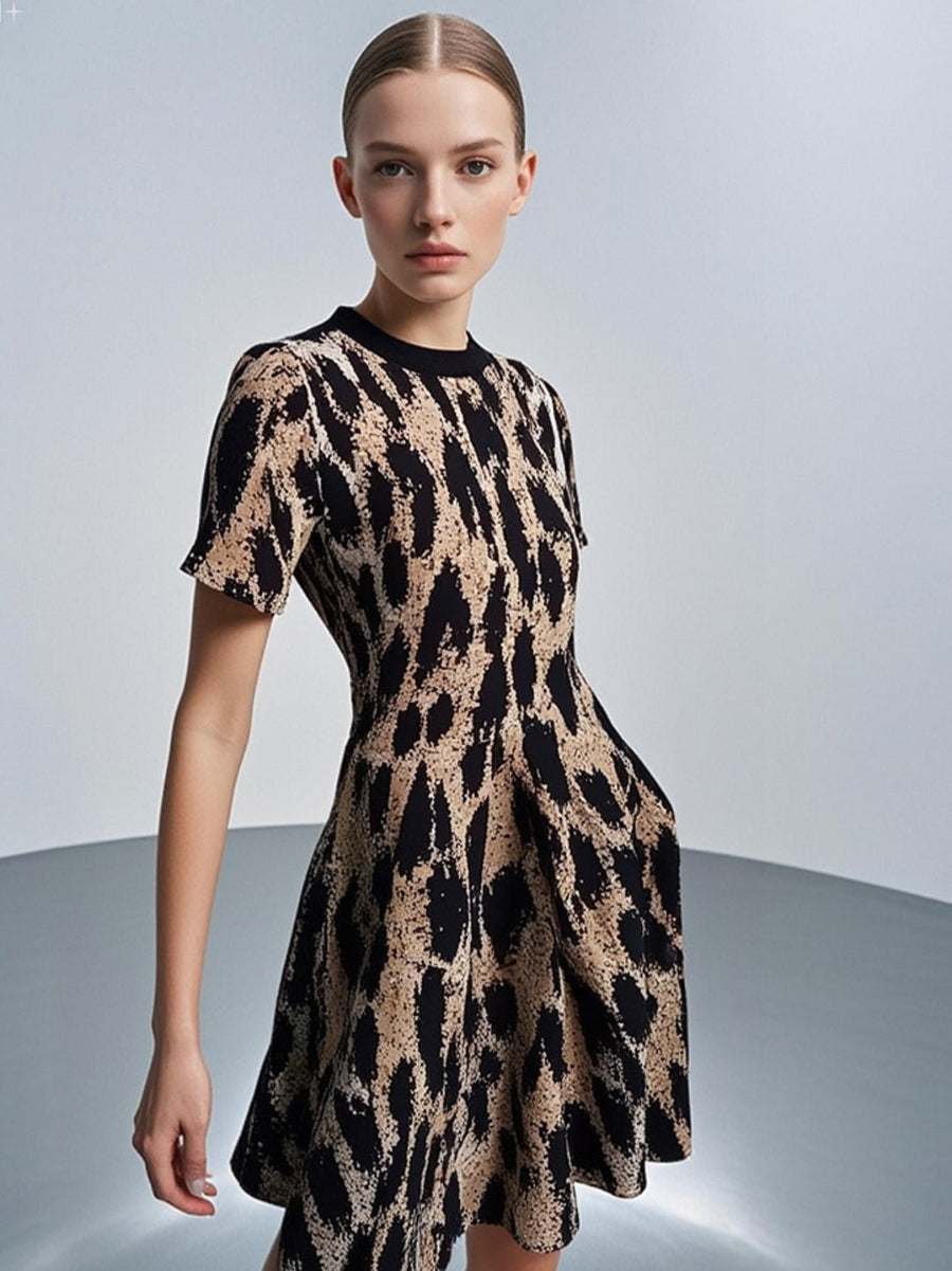 8250026 Leopard Printed Flare Dress