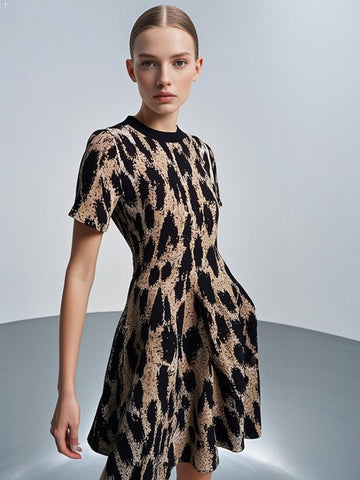 8250026 Leopard Printed Flare Dress